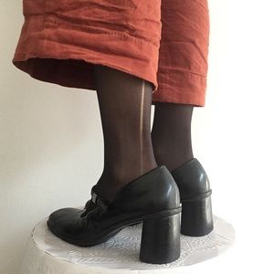 90s black mary jane square toe heels.